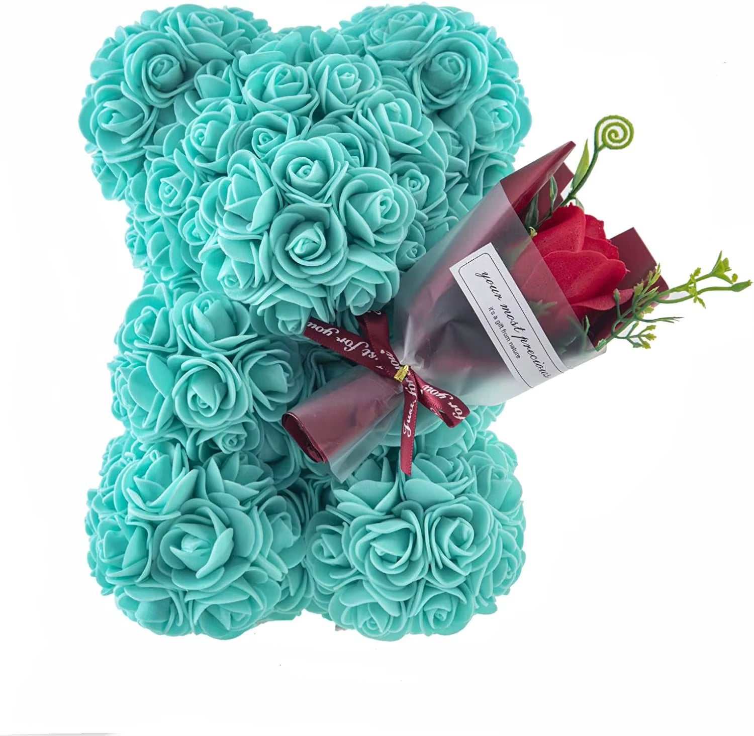 1Pc 25Cm Rose Bear with Flower Bouquet Artificial Foam Flowers Bear Romantic Creative Gifts for Valentines Day Anniversary Gift