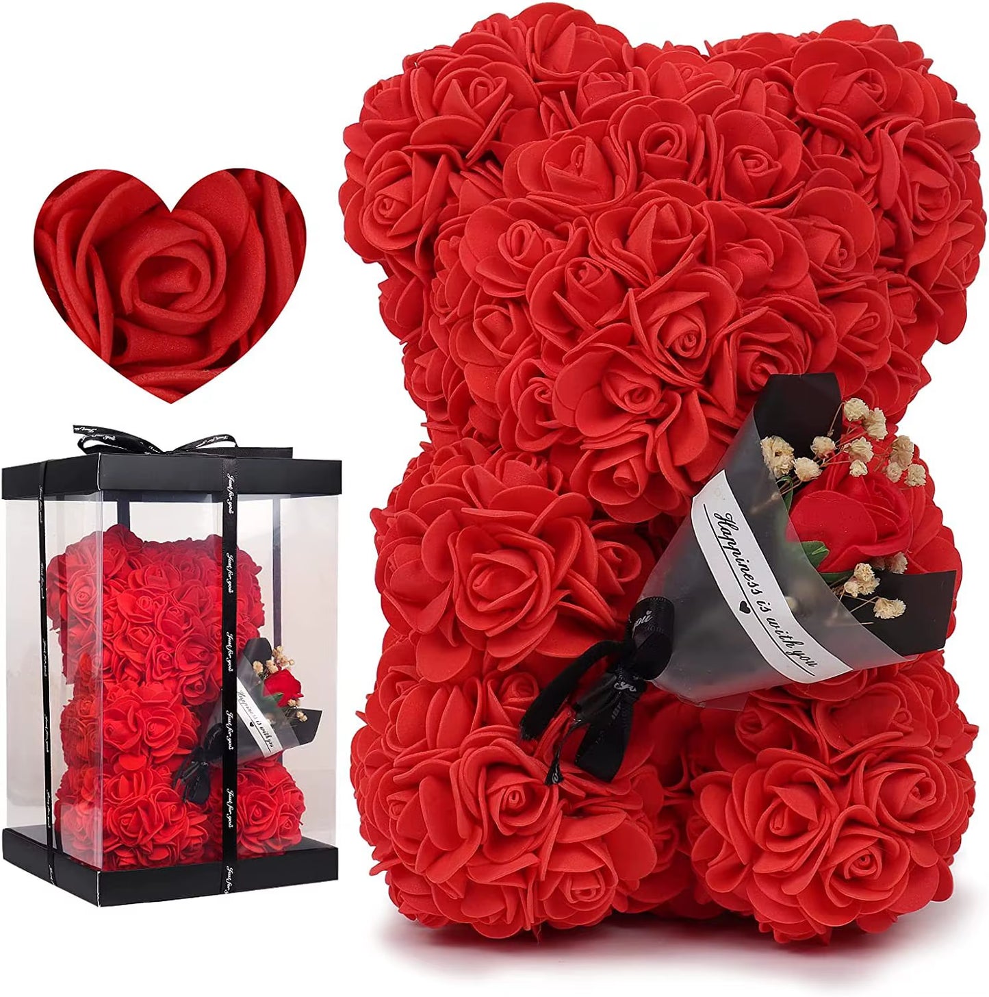 1Pc 25Cm Rose Bear with Flower Bouquet Artificial Foam Flowers Bear Romantic Creative Gifts for Valentines Day Anniversary Gift