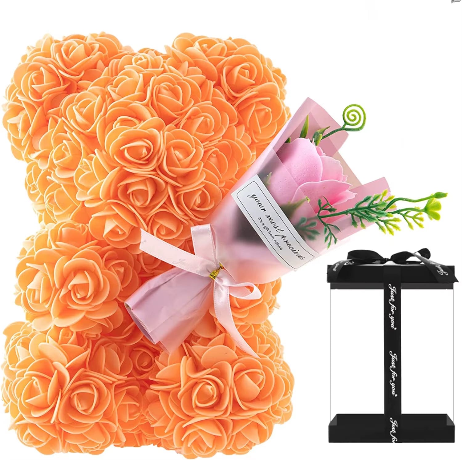 1Pc 25Cm Rose Bear with Flower Bouquet Artificial Foam Flowers Bear Romantic Creative Gifts for Valentines Day Anniversary Gift