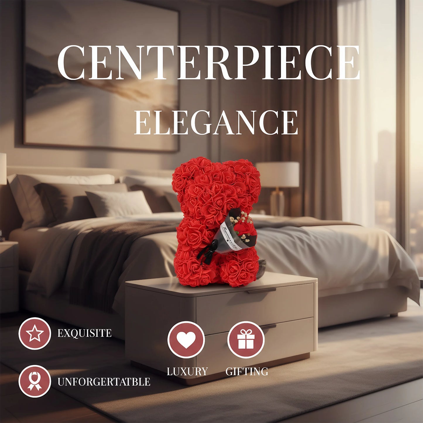 1Pc 25Cm Rose Bear with Flower Bouquet Artificial Foam Flowers Bear Romantic Creative Gifts for Valentines Day Anniversary Gift