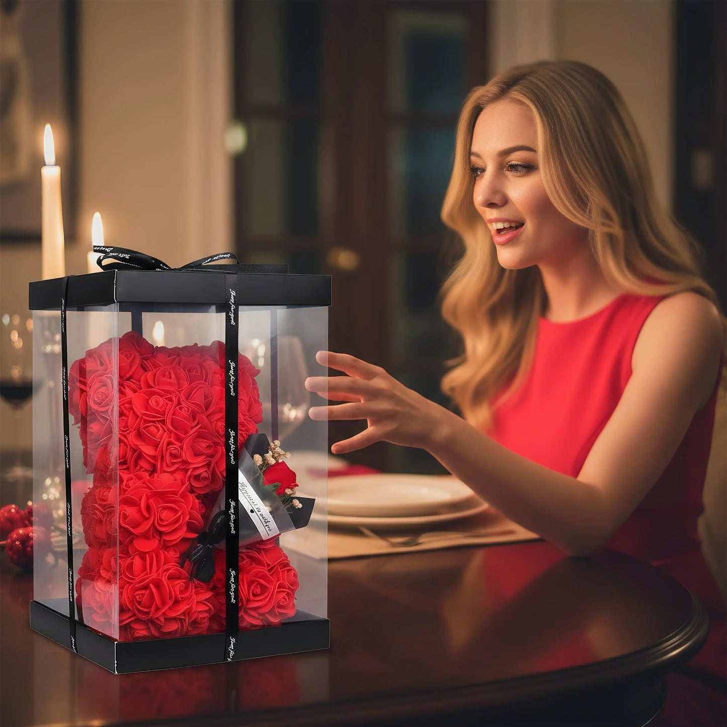 1Pc 25Cm Rose Bear with Flower Bouquet Artificial Foam Flowers Bear Romantic Creative Gifts for Valentines Day Anniversary Gift