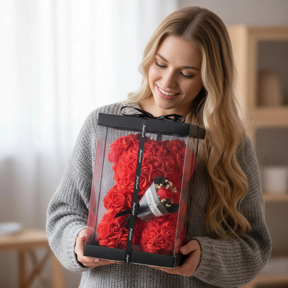 1Pc 25Cm Rose Bear with Flower Bouquet Artificial Foam Flowers Bear Romantic Creative Gifts for Valentines Day Anniversary Gift