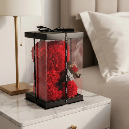 1Pc 25Cm Rose Bear with Flower Bouquet Artificial Foam Flowers Bear Romantic Creative Gifts for Valentines Day Anniversary Gift