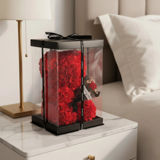 1Pc 25Cm Rose Bear with Flower Bouquet Artificial Foam Flowers Bear Romantic Creative Gifts for Valentines Day Anniversary Gift