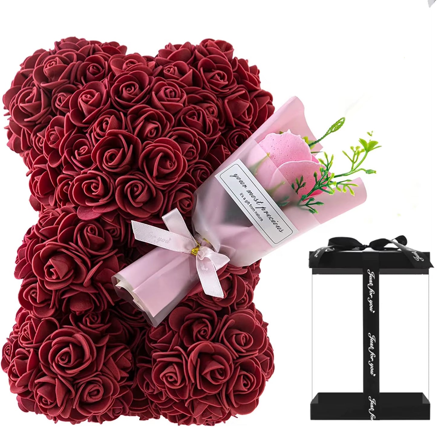 1Pc 25Cm Rose Bear with Flower Bouquet Artificial Foam Flowers Bear Romantic Creative Gifts for Valentines Day Anniversary Gift